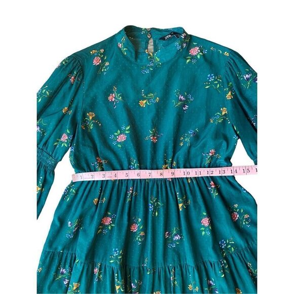 ZARA Retro Vintage Deep Emerald Green Floral Print Mini Dress - Picture 12 of 12